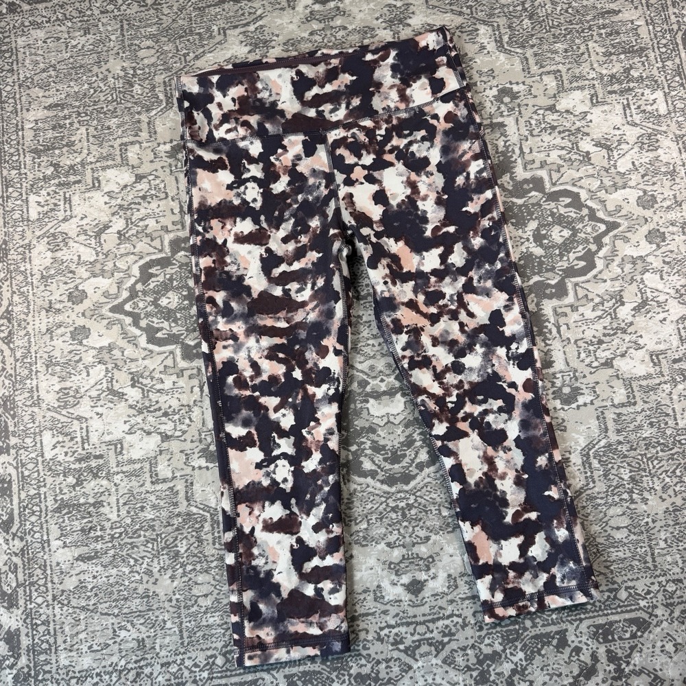 Marika Sport Cropped Leggings Large Purple Abstract Print High Rise Capris 12 14